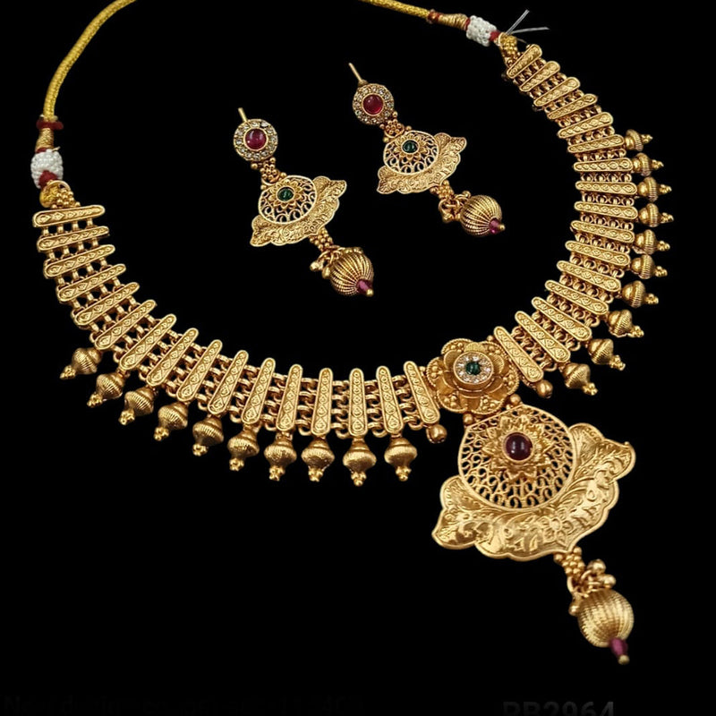 NAFJ Gold Plated Pota Stone Necklace Set