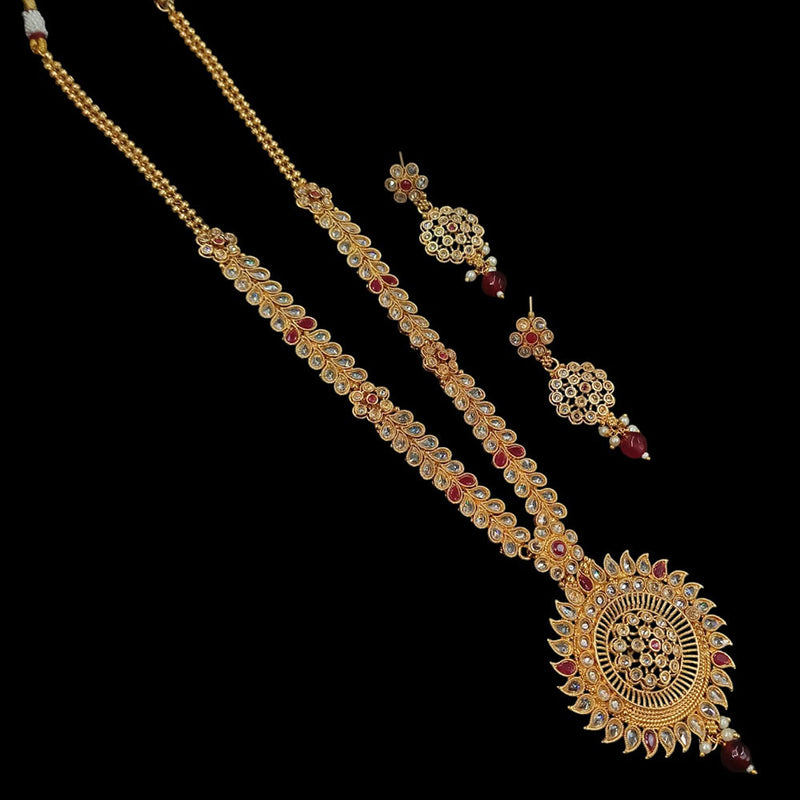 NAFJ Gold Plated Crystal Stone And Beads Long Necklace Set