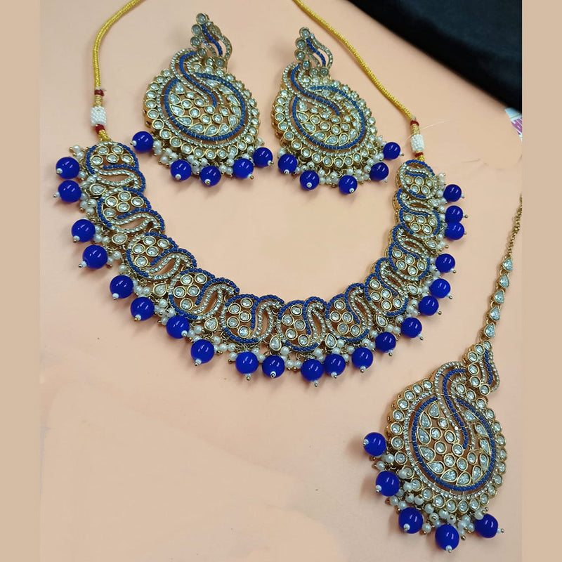 NAFJ Gold Plated Crystal Stone And Beads Necklace Set