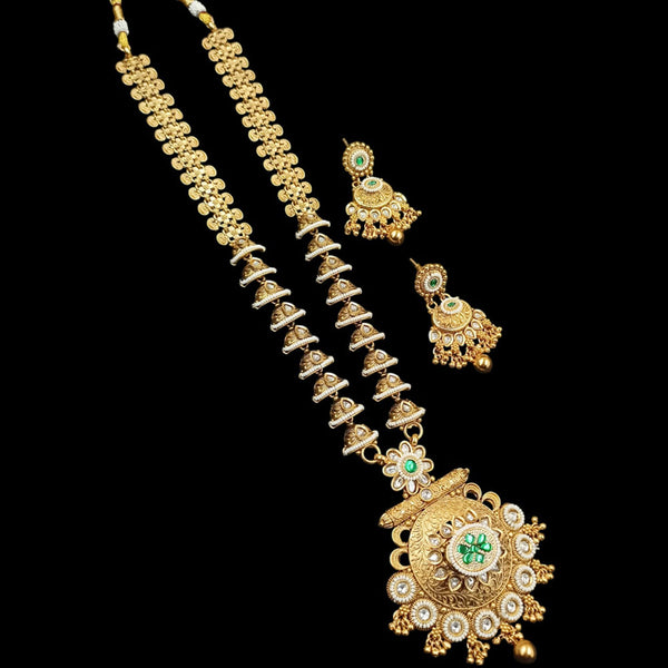 NAFJ Gold Plated Crystal Stone And Pearls Long Necklace Set