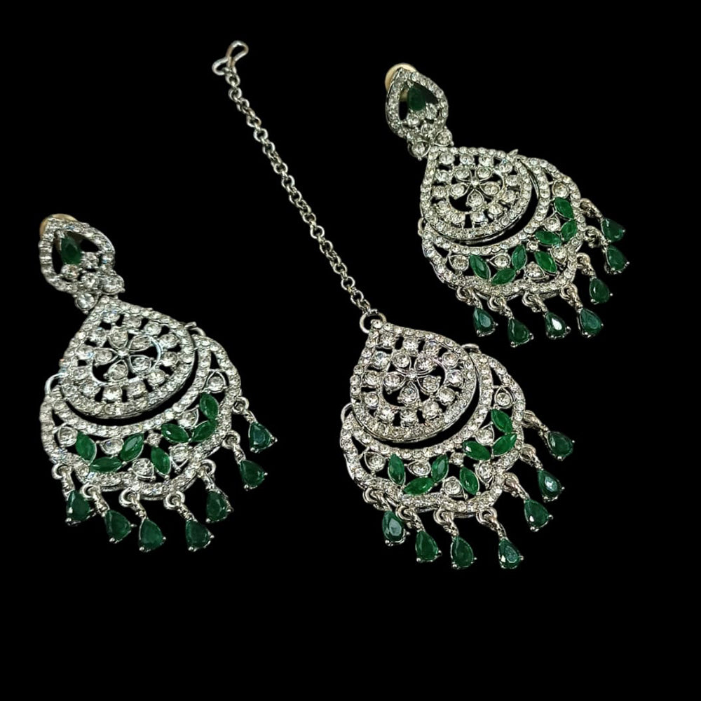 NAFJ Silver Plated Austrian Stone Dangler Earrings With Maangtikka