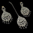 NAFJ Silver Plated Austrian Stone Dangler Earrings With Maangtikka