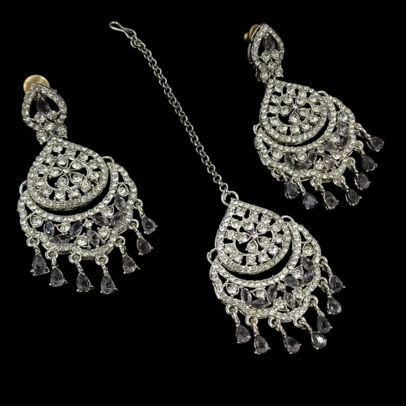 NAFJ Silver Plated Austrian Stone Dangler Earrings With Maangtikka