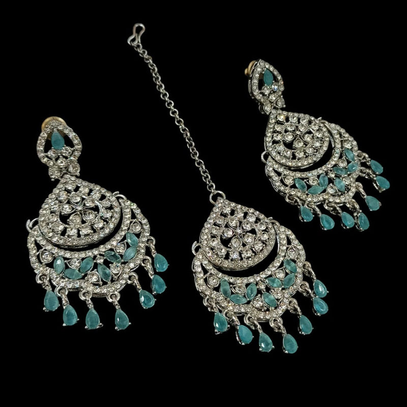 NAFJ Silver Plated Austrian Stone Dangler Earrings With Maangtikka