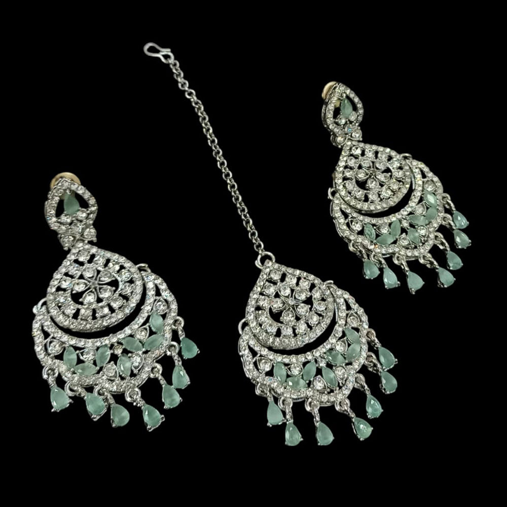 NAFJ Silver Plated Austrian Stone Dangler Earrings With Maangtikka