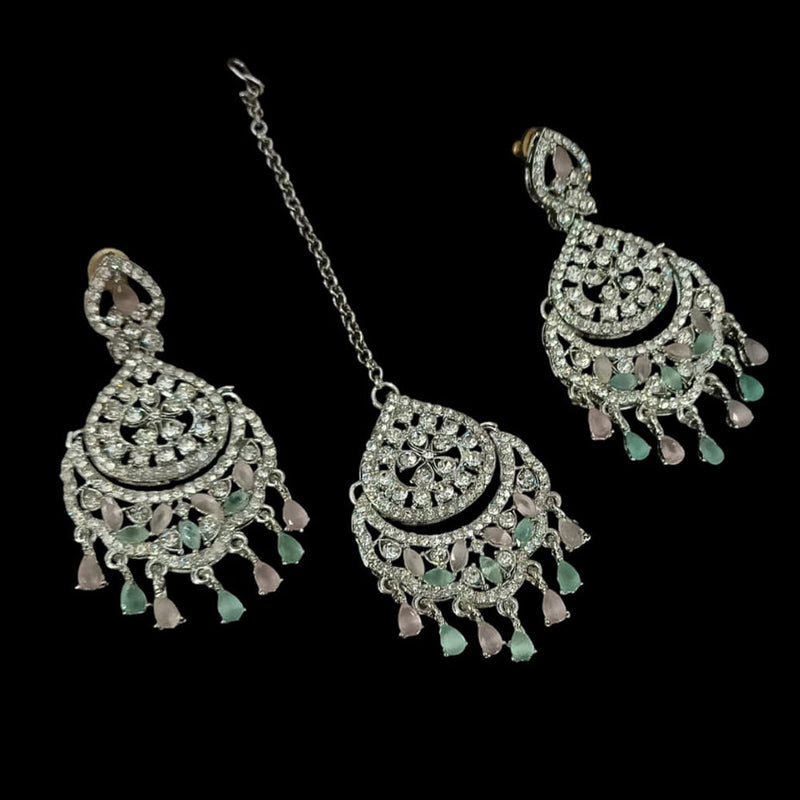 NAFJ Silver Plated Austrian Stone Dangler Earrings With Maangtikka