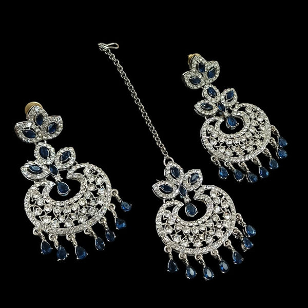 NAFJ Silver Plated Austrian Stone Dangler Earrings With Maangtikka