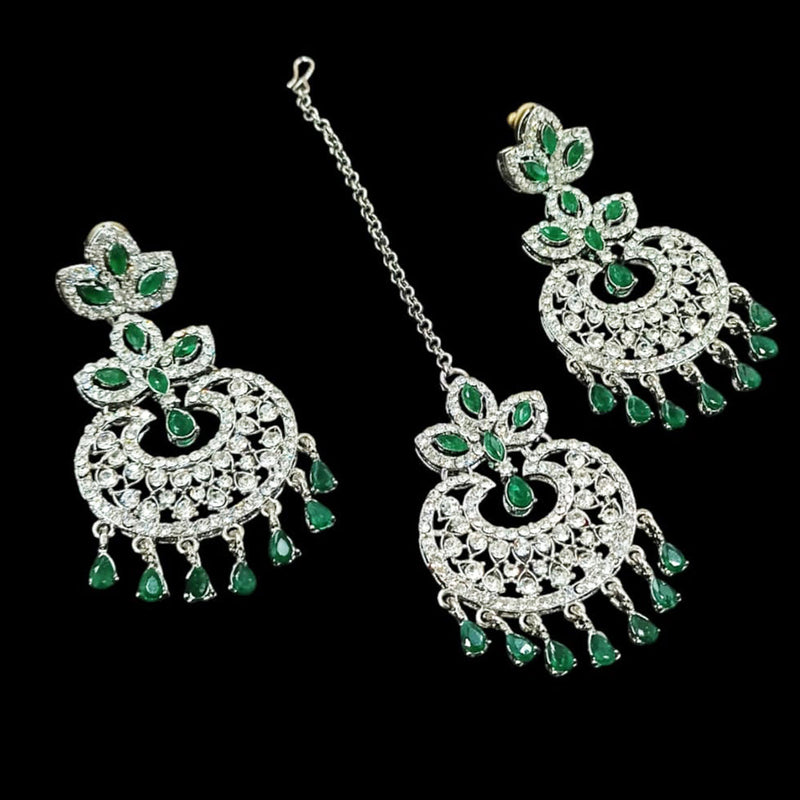 NAFJ Silver Plated Austrian Stone Dangler Earrings With Maangtikka