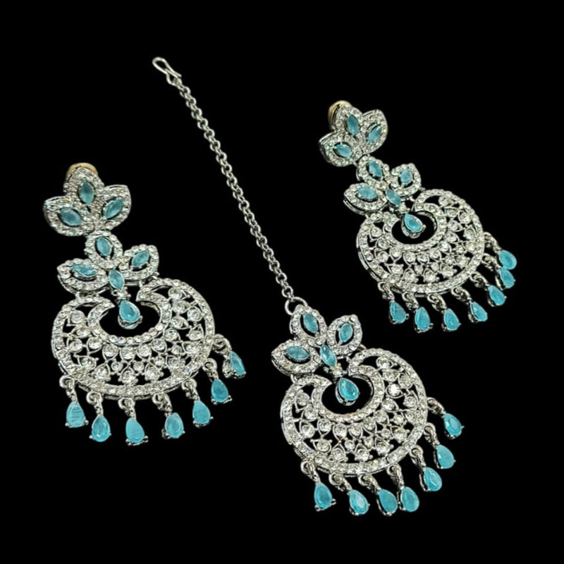 NAFJ Silver Plated Austrian Stone Dangler Earrings With Maangtikka