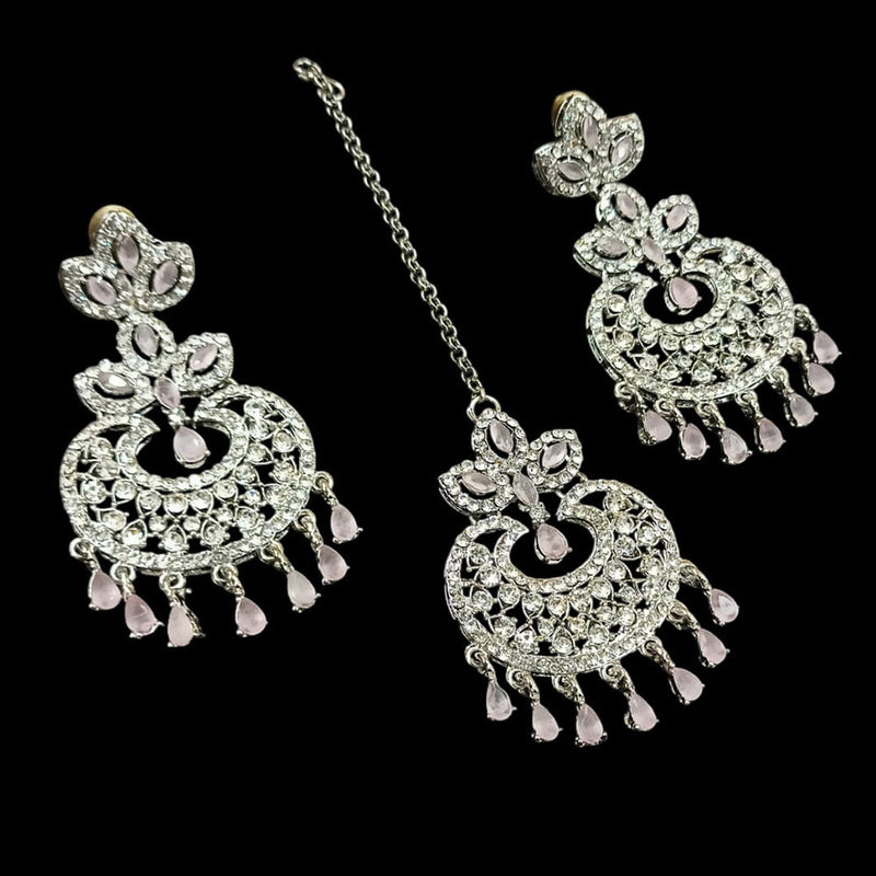 NAFJ Silver Plated Austrian Stone Dangler Earrings With Maangtikka