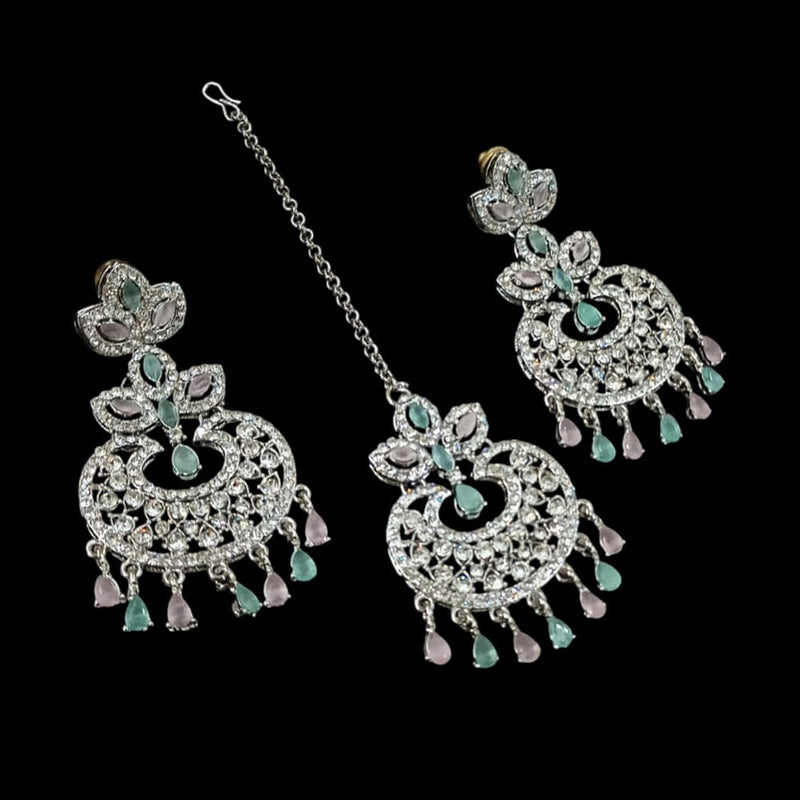 NAFJ Silver Plated Austrian Stone Dangler Earrings With Maangtikka