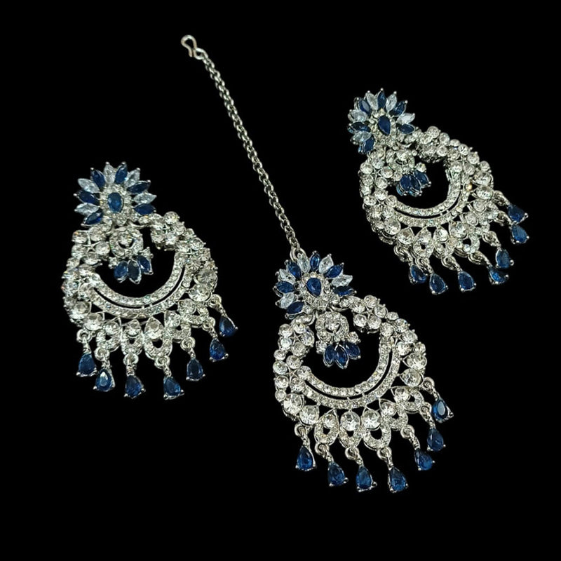 NAFJ Silver Plated Austrian Stone Dangler Earrings With Maangtikka