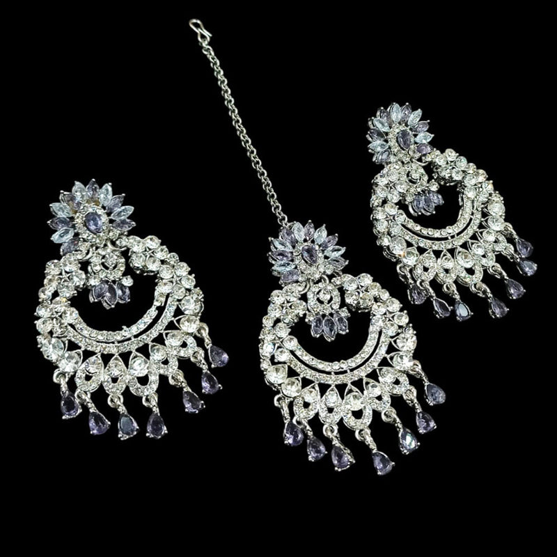 NAFJ Silver Plated Austrian Stone Dangler Earrings With Maangtikka