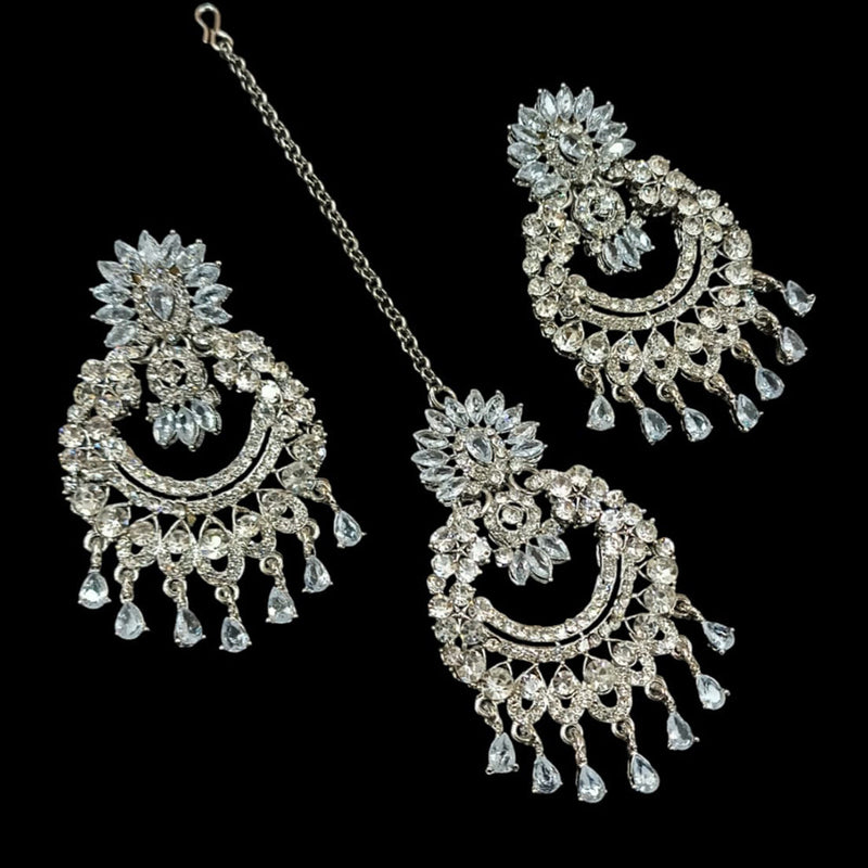 NAFJ Silver Plated Austrian Stone Dangler Earrings With Maangtikka