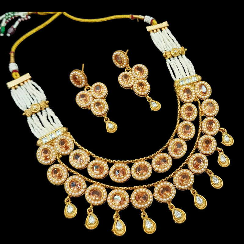 NAFJ Gold Plated Crystal Stone And Pearls Necklace Set