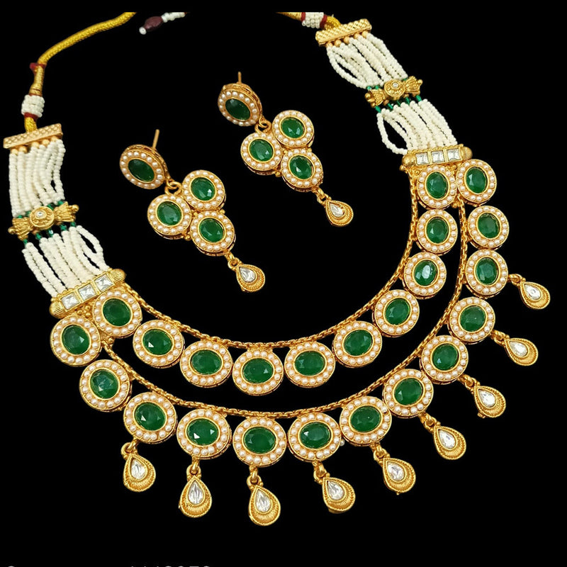 NAFJ Gold Plated Crystal Stone And Pearls Necklace Set