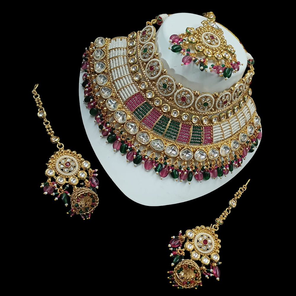 NAFJ Gold Plated Pota Stone And Pearls Choker Necklace Set