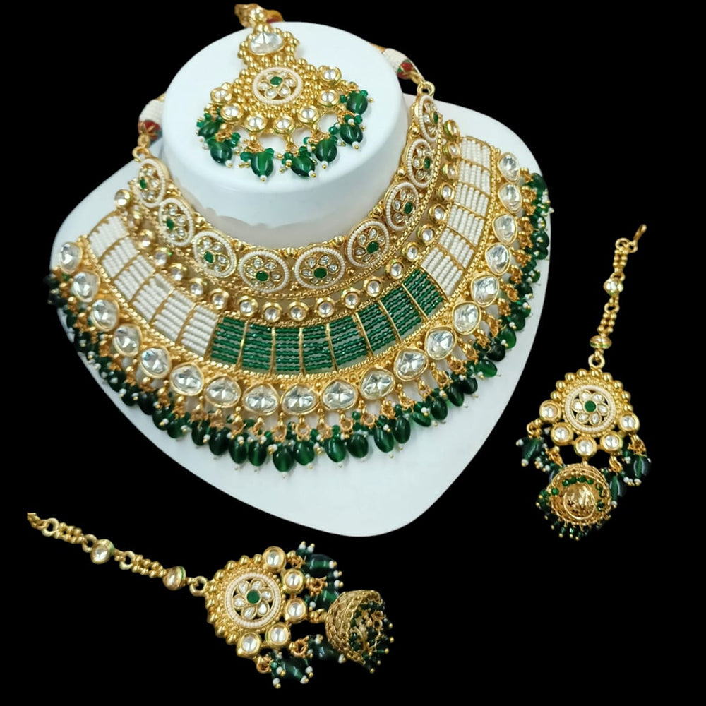 NAFJ Gold Plated Pota Stone And Pearls Choker Necklace Set