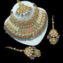 NAFJ Gold Plated Pota Stone And Pearls Choker Necklace Set