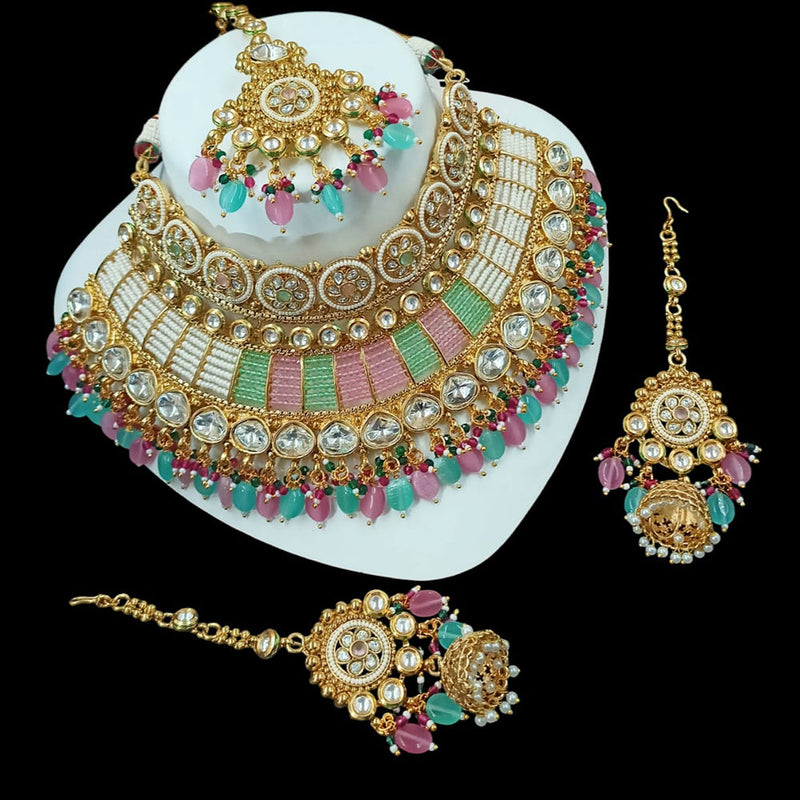 NAFJ Gold Plated Pota Stone And Pearls Choker Necklace Set