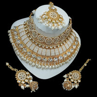 NAFJ Gold Plated Pota Stone And Pearls Choker Necklace Set