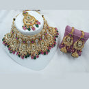 NAFJ Gold Plated Pota Stone And Pearls Meenakari Choker Necklace Set