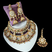 NAFJ Gold Plated Pota Stone And Pearls Meenakari Choker Necklace Set