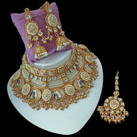 NAFJ Gold Plated Pota Stone And Pearls Meenakari Choker Necklace Set