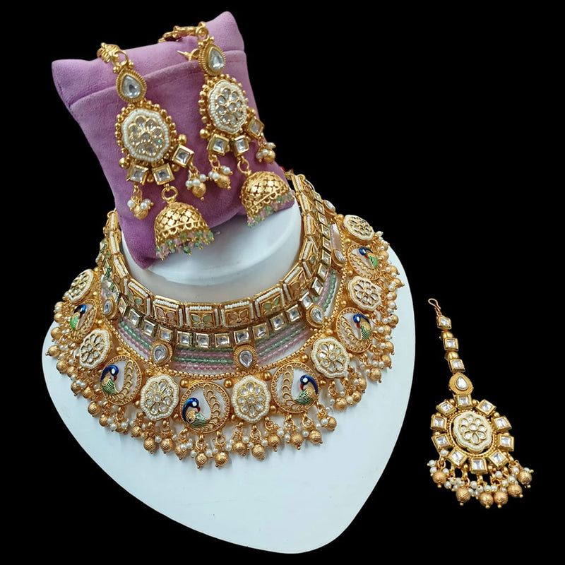 NAFJ Gold Plated Polki Kundan Stone Necklace Set