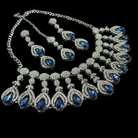 NAFJ Silver Plated Crystal Stone Necklace Set