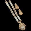 NAFJ Gold Plated Polki Kundan Stone And Pearls Long Necklace Set