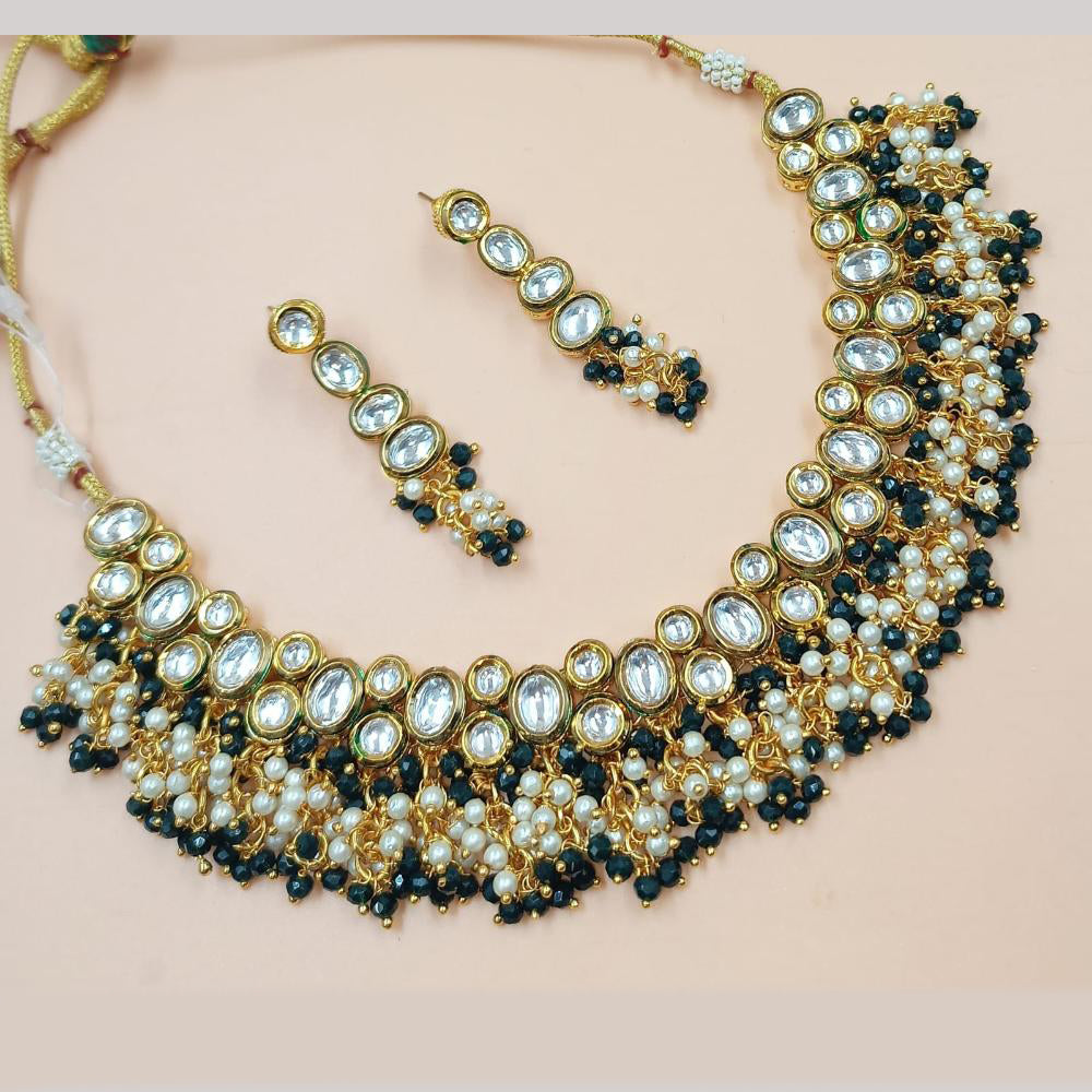 NAFJ Gold Plated Kundan Stone And Pearls Necklace Set