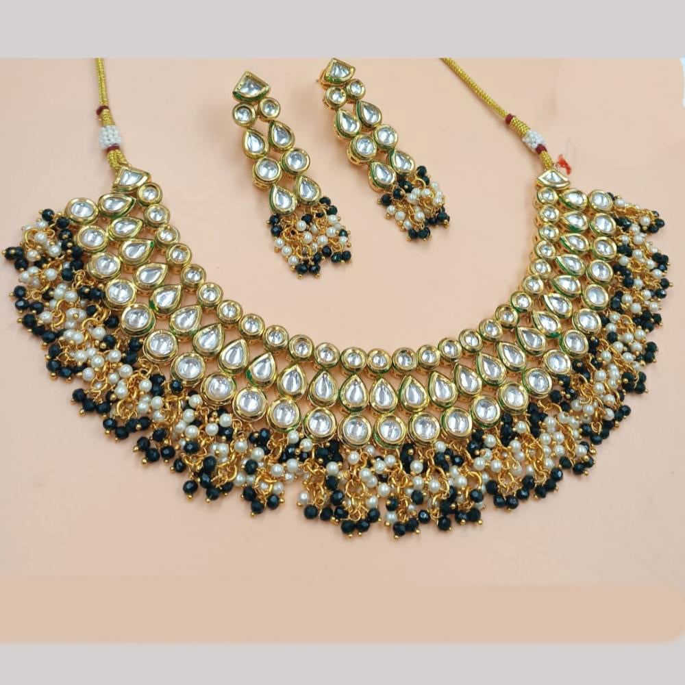 NAFJ Gold Plated Kundan Stone And Pearls Necklace Set