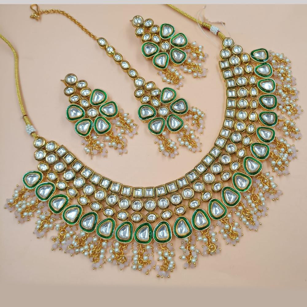 NAFJ Gold Plated Kundan Stone And Pearls Necklace Set