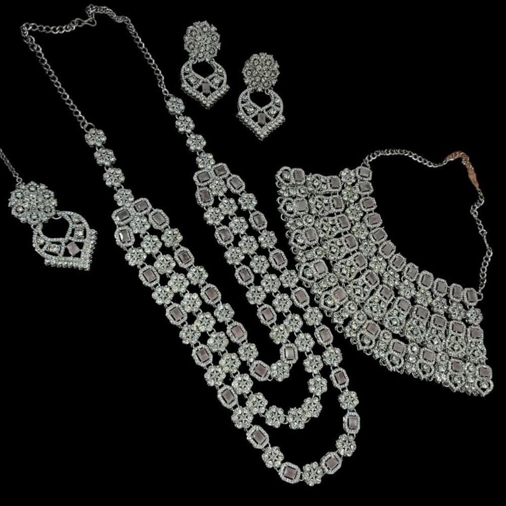 NAFJ Silver Plated Crystal Stone Necklace Combo Set