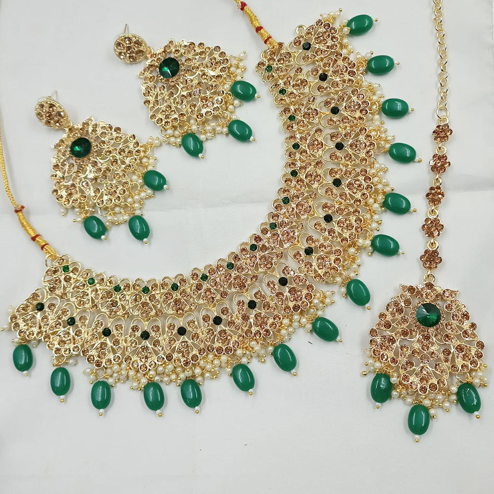 NAFJ Gold Plated Austrian Stone And Beads Necklace Set