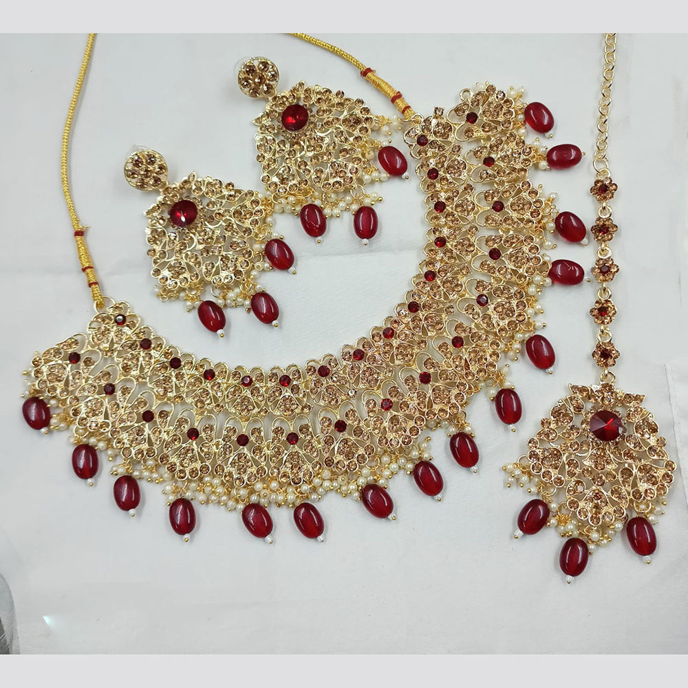 NAFJ Gold Plated Austrian Stone And Beads Necklace Set