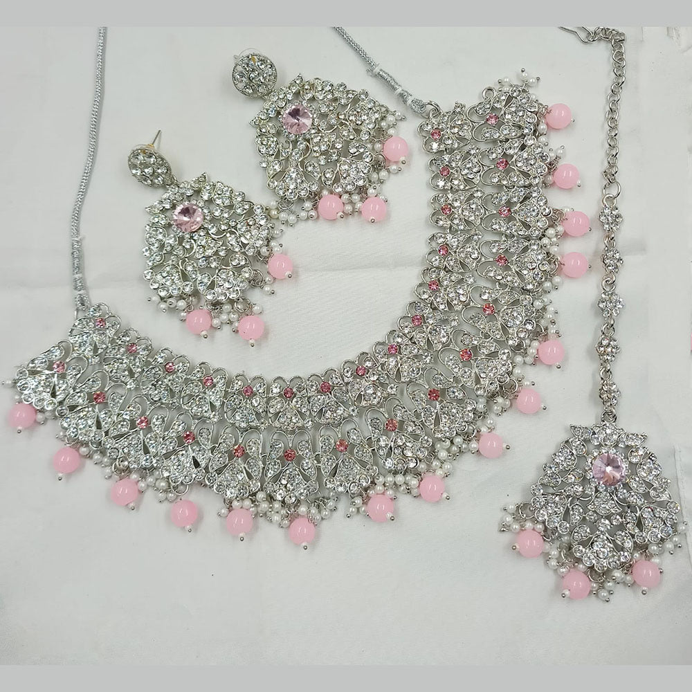 NAFJ Silver Plated Austrian Stone And Beads Necklace Set