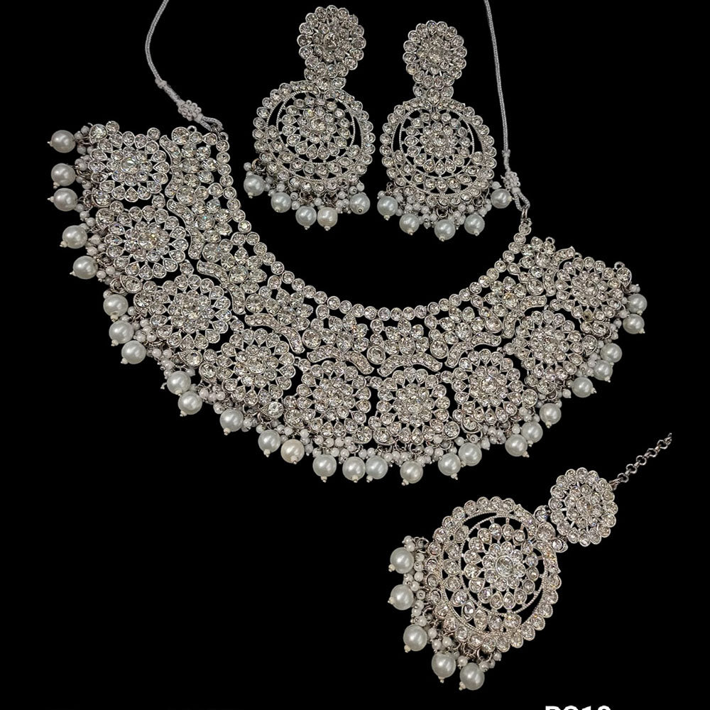 NAFJ Silver Plated Austrian Stone And Beads Necklace Set