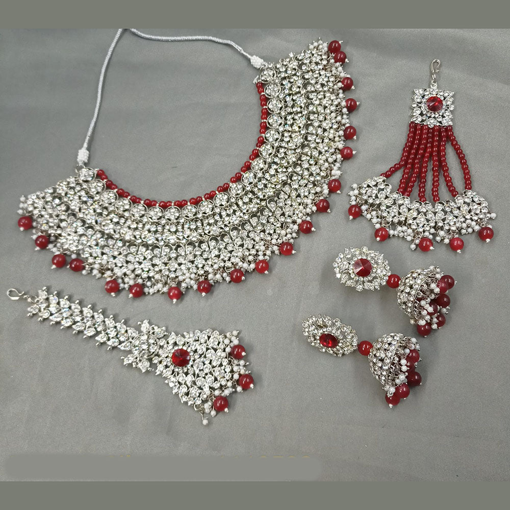 NAFJ Silver Plated Austrian Stone And Beads Necklace Set