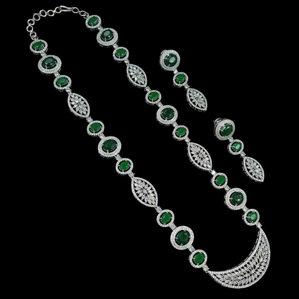 NAFJ Silver Plated American Diamond Long Necklace Set