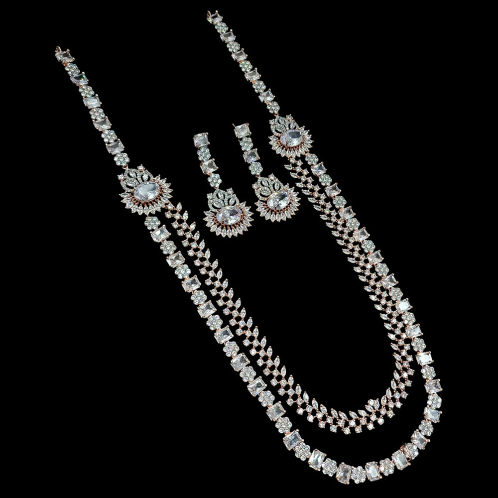 NAFJ Gold Plated American Diamond Long Necklace Set