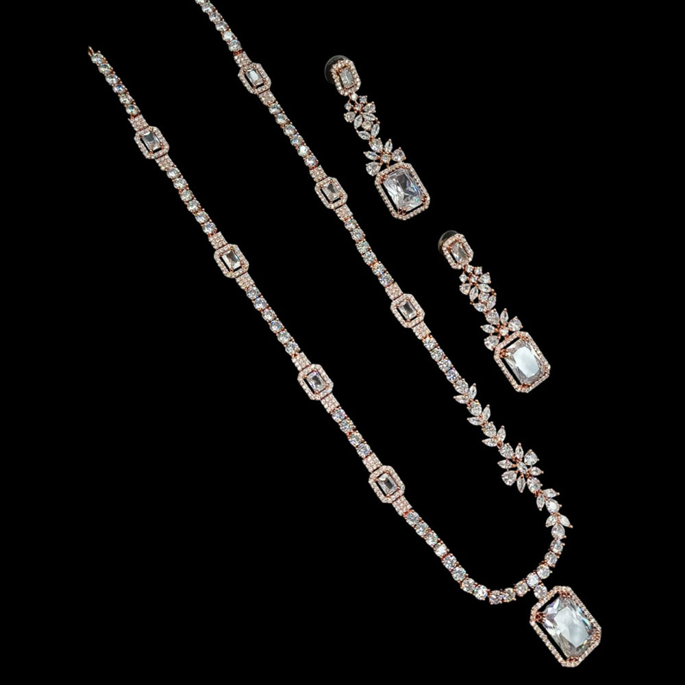 NAFJ Gold Plated American Diamond Long Necklace Set