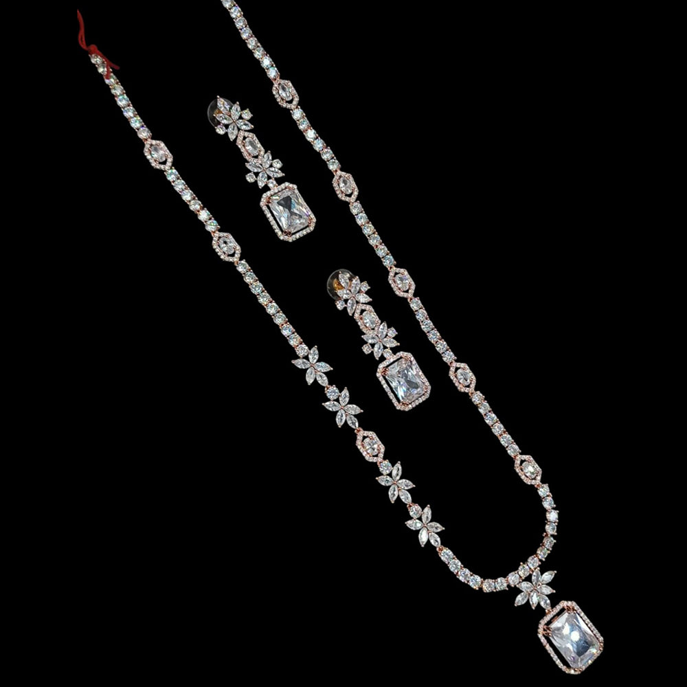 NAFJ Gold Plated American Diamond Long Necklace Set