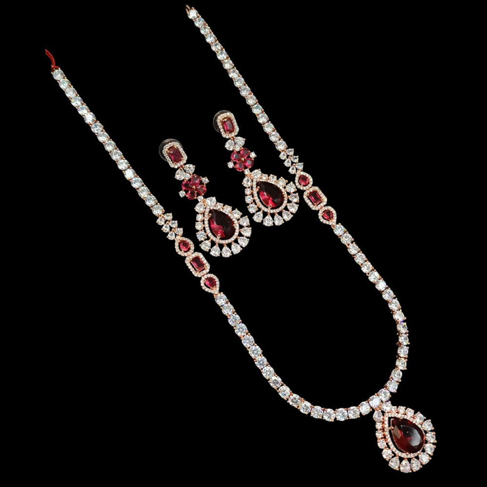 NAFJ Gold Plated American Diamond Long Necklace Set