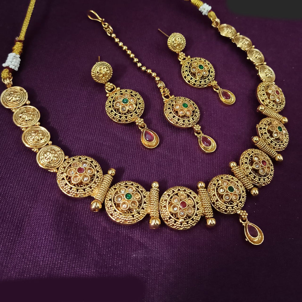 NAFJ Gold Plated Crystal Stone Necklace Set