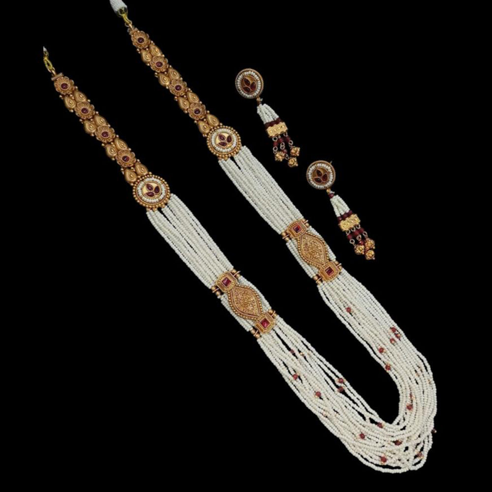 NAFJ Gold Plated Pearl And Pota Stone Necklace Set