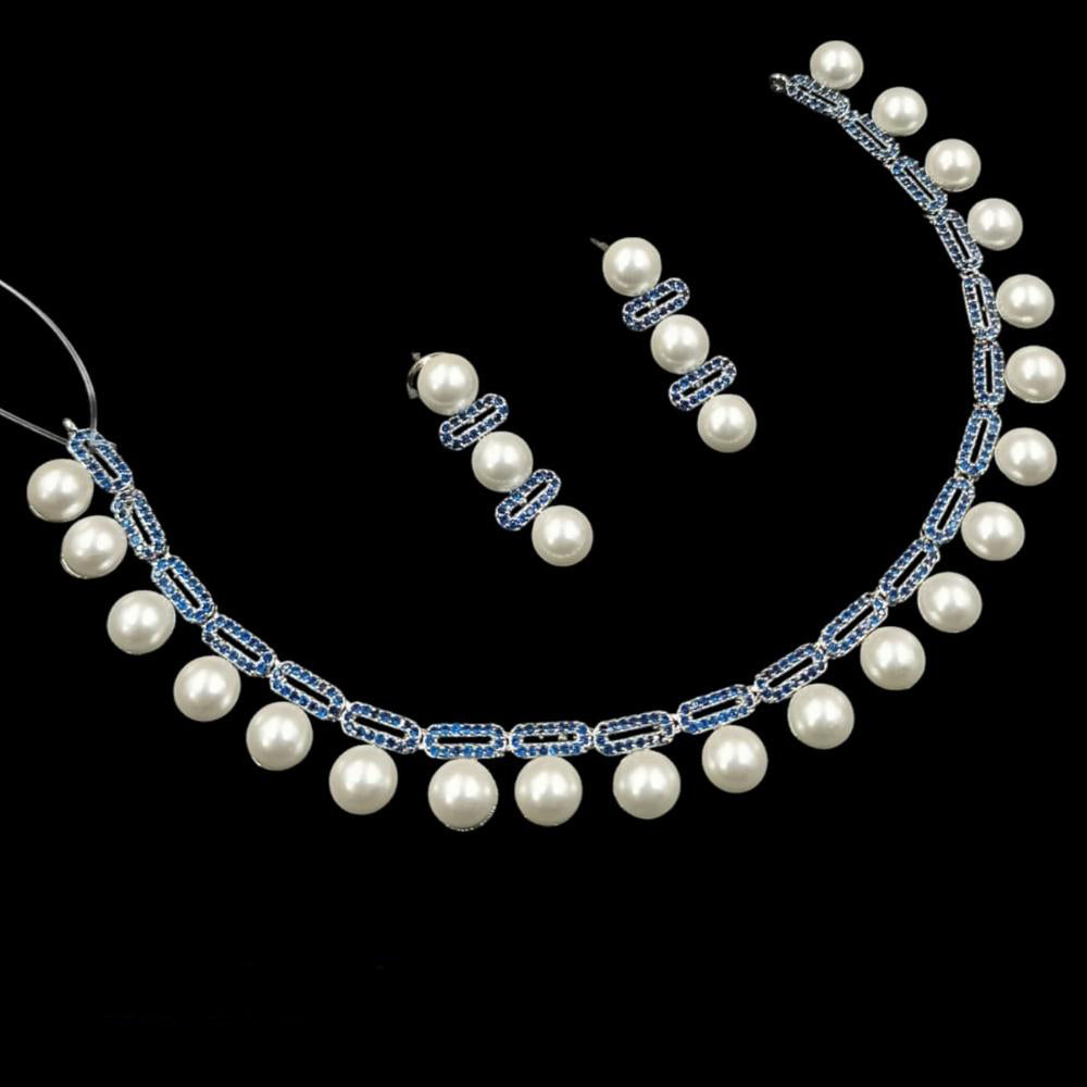 NAFJ Silver Plated Pearl Necklace Set