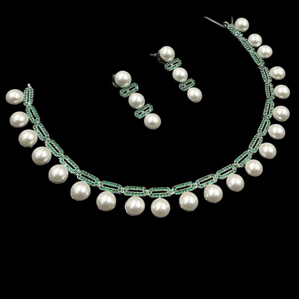 NAFJ Silver Plated Pearl Necklace Set