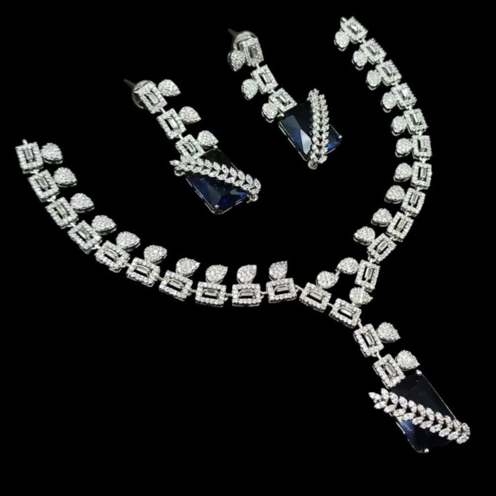 NAFJ Silver Plated American Diamond Necklace Set